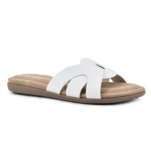 CLIFFS by WHITE MOUNTAIN Fortunate Arch Support Slide Sandals White and Tan